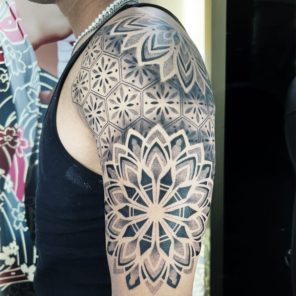 Mandala tattoo done by a tattoo artist in Canggu, Bali